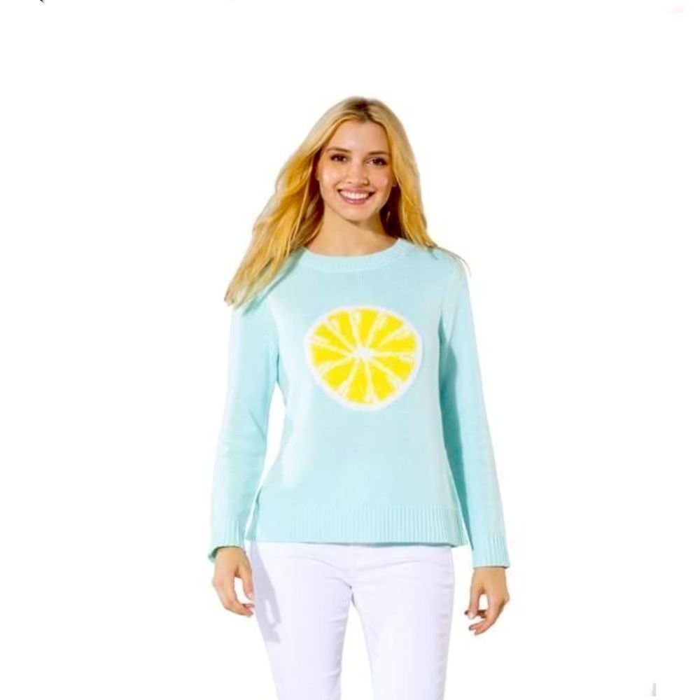 Sail to Sable intarsia sweater w Lemon print XXS green- yellow